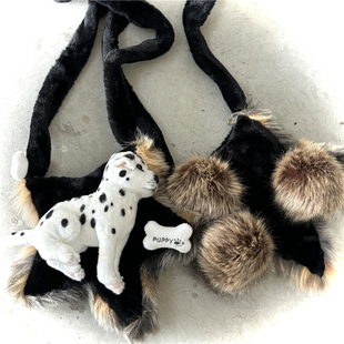 日光欲原创毛绒包包可爱狗狗Y2K秋冬休闲通勤毛毛五角星斜挎包女