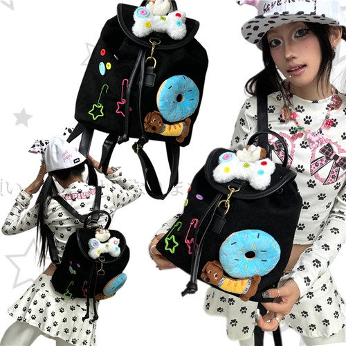 日光欲原创秋冬双肩包小众设计童趣Y2K背包狗狗绒面出街迷你书包