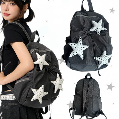 日光欲波点韩系星星双肩包女Y2K甜妹小众设计感轻便通勤双肩包