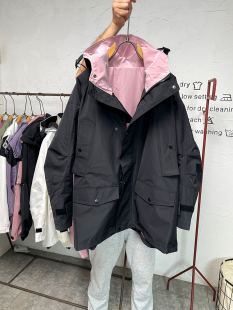新款 中长款 韩版 工装 风衣 宽松休闲连帽冲锋衣外套女中长款 more春季