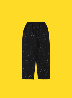 CANDYMADE秋季闪耀系列满天星烫钻丝网印黑色宽松直筒长裤