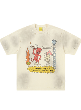 CANDYMADE春夏Candy World系列蘑菇白墨直喷白色圆领宽松短袖