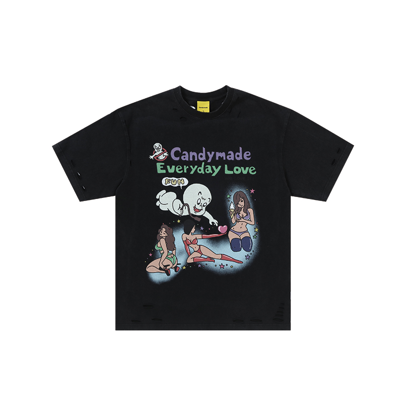 CANDYMADE春夏EL系列鬼马精灵白墨直喷潮流黑色短袖T 短袖