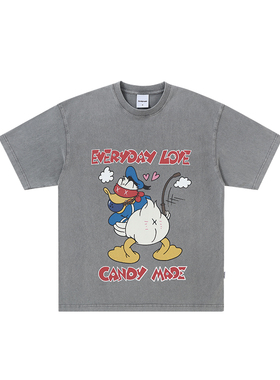 CANDYMADE春夏新款短袖男款 潮流水洗灰宽松圆领T恤