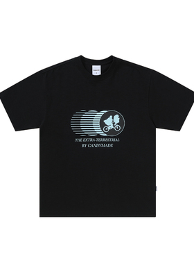 CANDYMADE春夏ET.系列剪影基础胶印黑色竹节棉宽松圆领短袖T