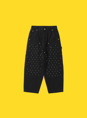 CANDYMADE秋季闪耀系列闪耀烫钻黑色宽松硬挺牛仔长裤