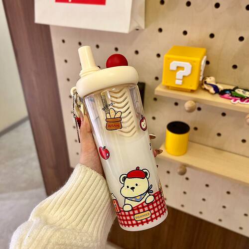 大容量塑料杯子办公室吸管水杯耐高温女生高颜值冰霸杯成人双饮杯