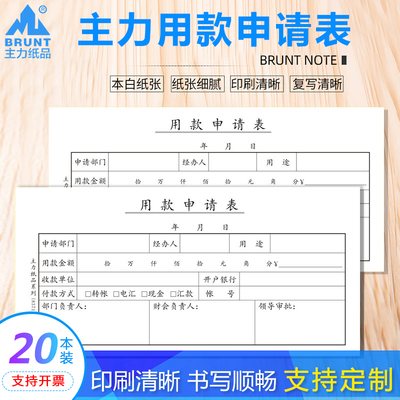 20本主力用款申请表35开申请单财务专用付款申请凭证单凭证表8371
