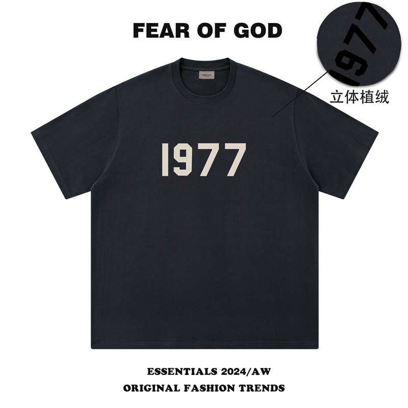 FEAR OF GOD FOG1977植绒印花短袖t恤男女复线ESSENTIALS纯棉体恤 男装 T恤 原图主图