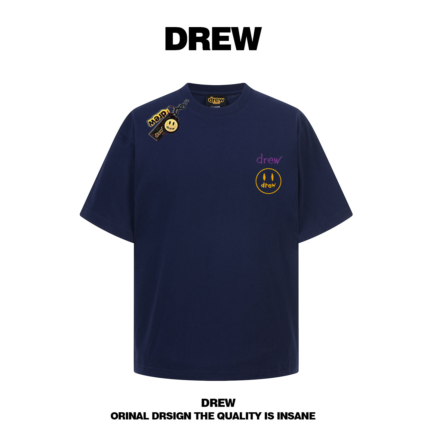 drew美式潮牌笑脸印花短袖T恤男女情侣款简约宽松纯棉半袖上衣INS,男装,T恤,淘宝优惠券,粉丝福利购,淘宝优惠卷