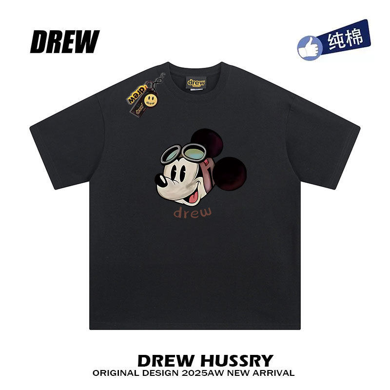 drew美式复古潮牌米奇印花短袖t恤男女情侣装夏季宽松纯棉上衣INS