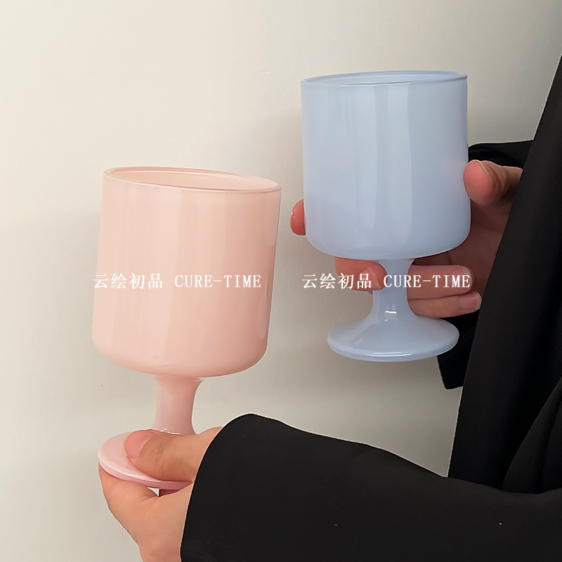 网红磨砂质感矮脚玻璃杯ins高级感葡萄酒杯水杯饮料杯果汁杯子