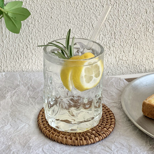 家用玻璃水杯茶杯ins锤纹威士忌杯冰川纹雨雾杯果汁杯咖啡冷饮杯