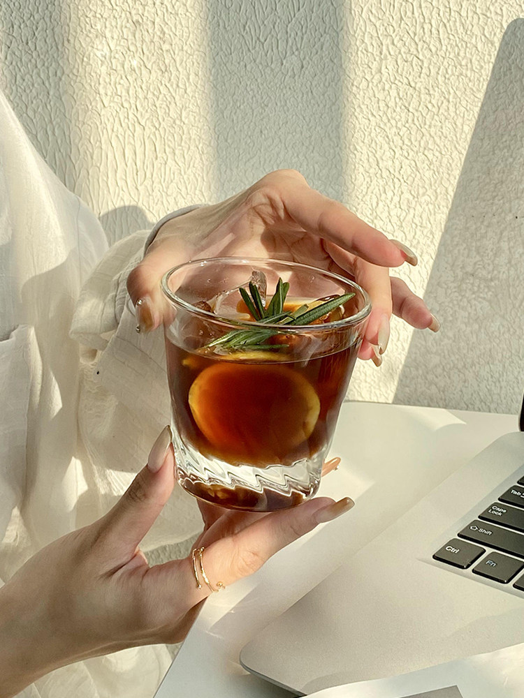 冰美式澳白杯子宽口拿铁咖啡杯ins风家用设计感小众透明玻璃水杯