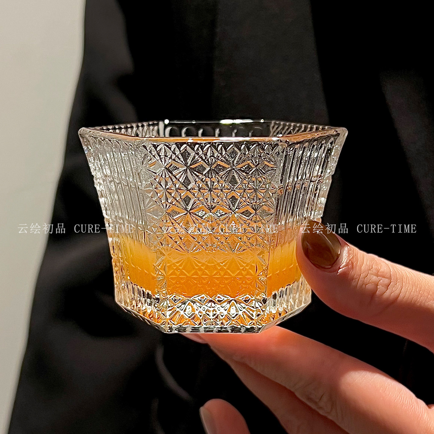 主人茶杯日式复古小酒杯玻璃清酒茶杯梅酒白酒水晶玻璃花茶杯