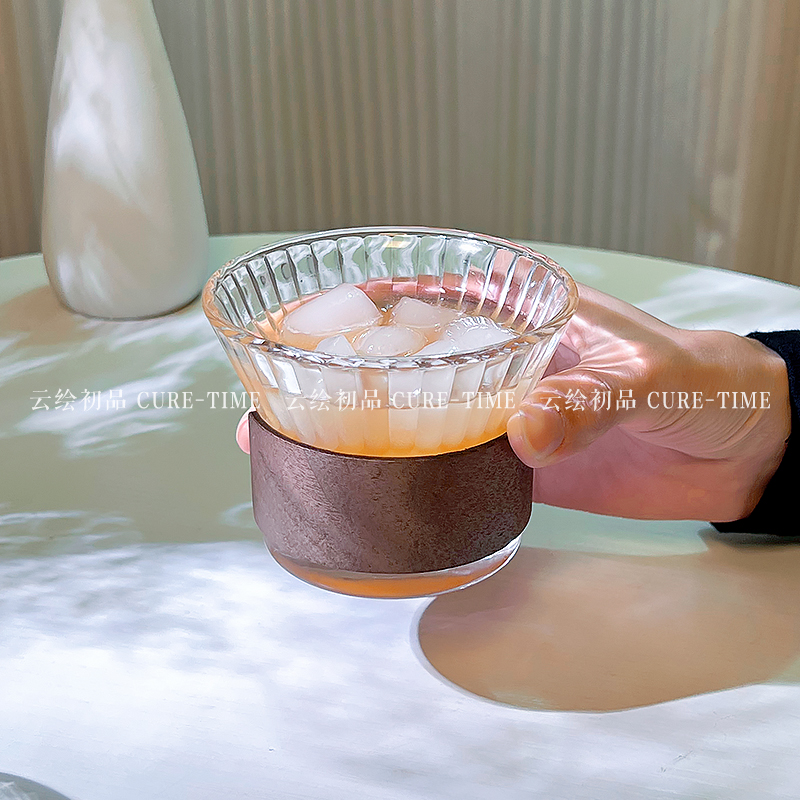 拿铁咖啡杯ins风家用高颜值透明冰美式杯dirty澳白杯花朵玻璃杯子