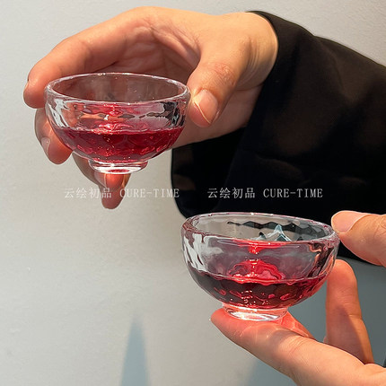 小玻璃茶杯功夫茶主人杯高档个人专用杯子喝茶品茗杯锤纹家用茶具