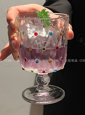云绘初品复古彩点高脚玻璃葡萄酒