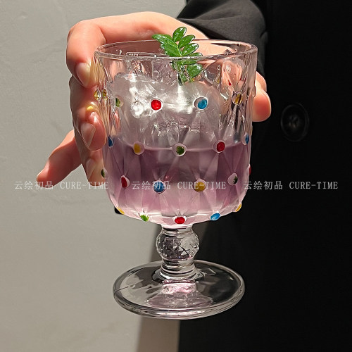 云绘初品复古彩点高脚玻璃葡萄酒
