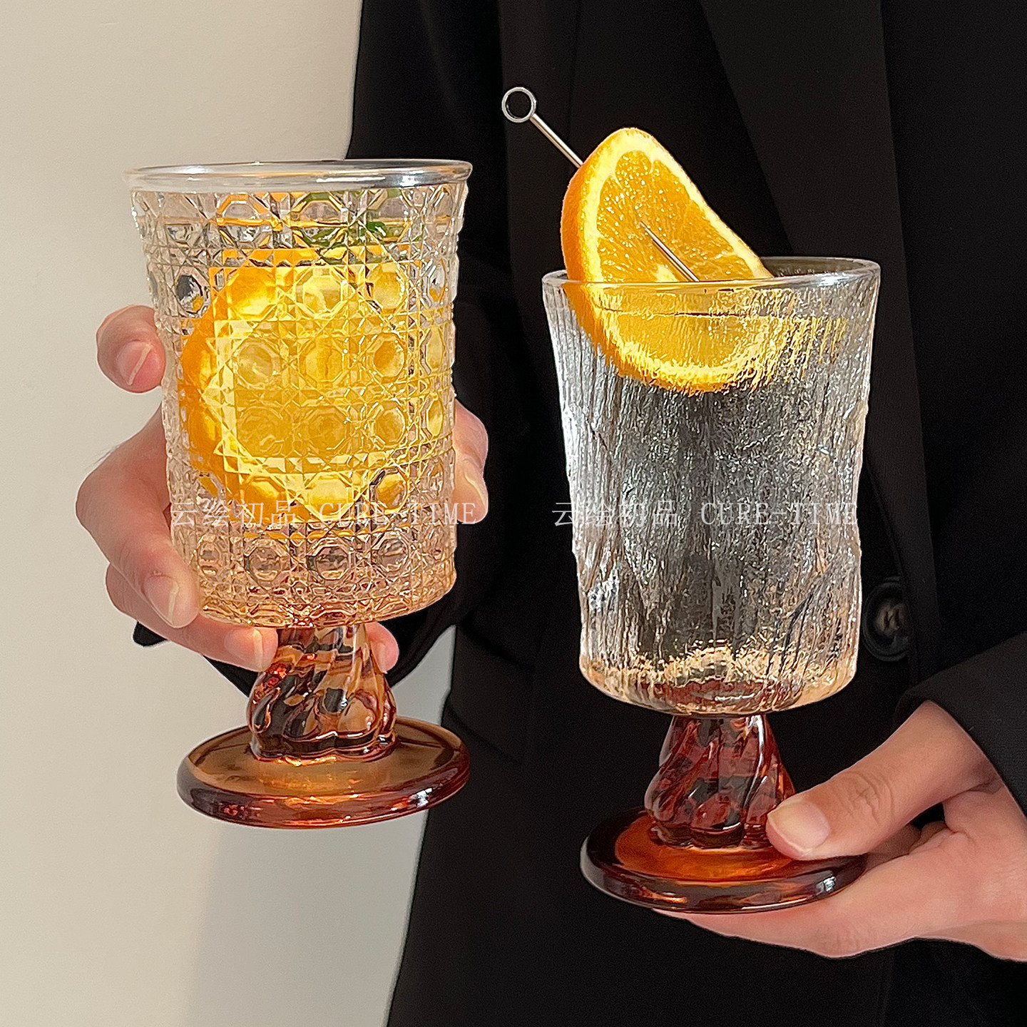 北欧风宫廷高脚杯小众设计玻璃杯红酒杯果酒杯威士忌酒杯果汁杯子