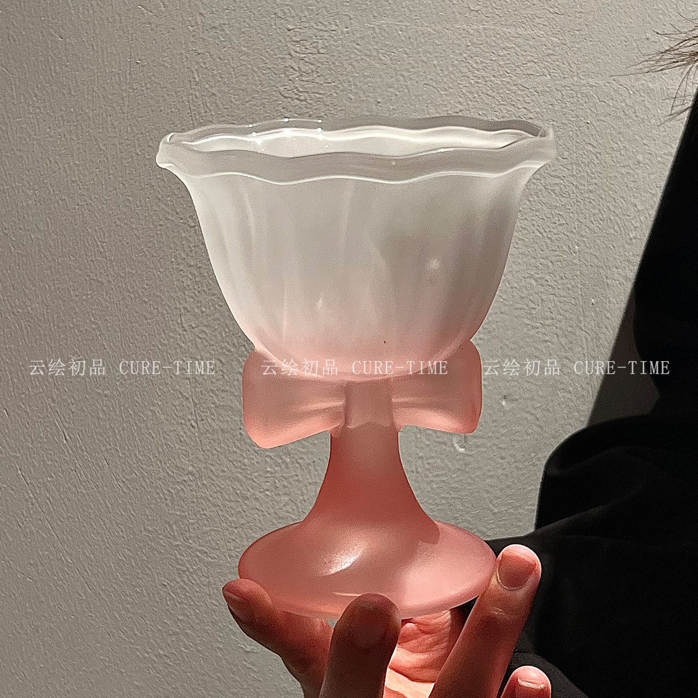 高颜值蝴蝶结玻璃杯洋酒杯女士创意可爱ins风雪糕甜品杯水杯家用