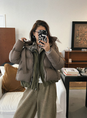 Tania 90白鹅绒25韩系简约小个子女士绗线连帽秋冬羽绒服外套女