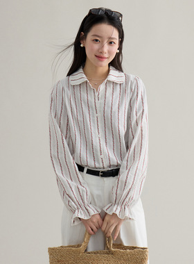 Tania S家复古通勤碎花条纹衬衫女2026春季新款韩系长袖衬衣上衣