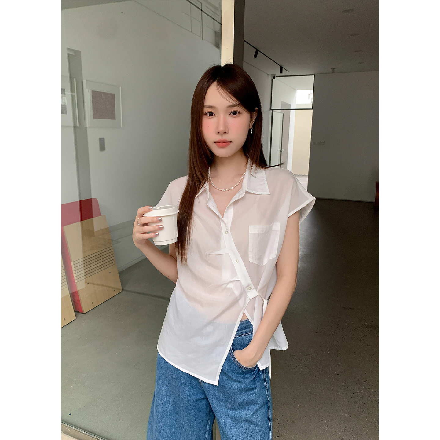 Tania S家26夏季新款韩版天丝设计感翻领百搭衬衫女通勤百搭上衣
