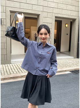 Tania Miu风2.0 韩系格子棉质挺阔衬衫长袖翻领新款百搭衬衣上衣