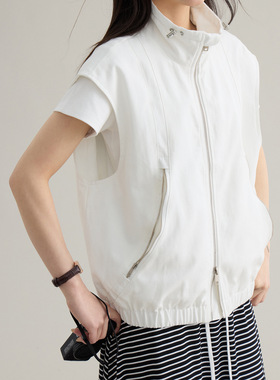 Tania S家韩系设计感抽绳立领坎肩马甲女装春季新款无袖百搭外套