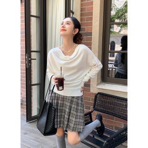 Tania S家秋冬新款韩版荡领垂感羊毛宽松针织衫百搭打底衫上衣女