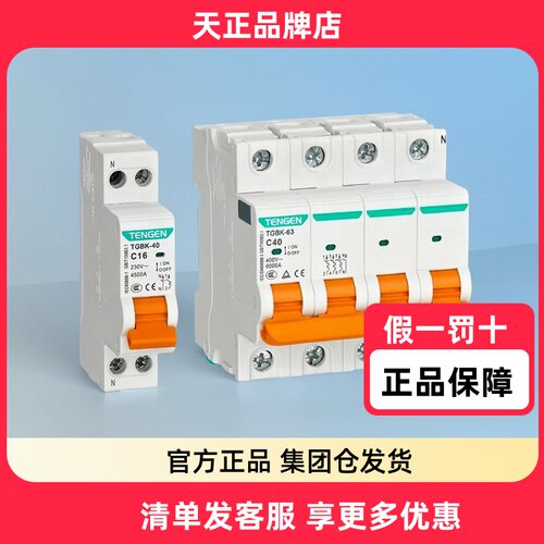 TENGEN天正 TGBK-63空气开关小型断路器1P2P单相3P电闸63A家用