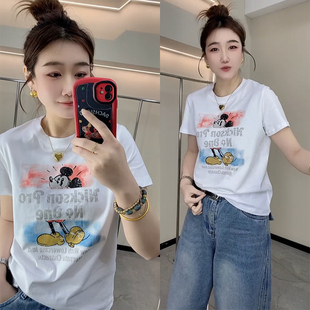 欧货2026春夏女时尚 T恤上衣打底 设计感气质百搭卡通印花宽松短袖