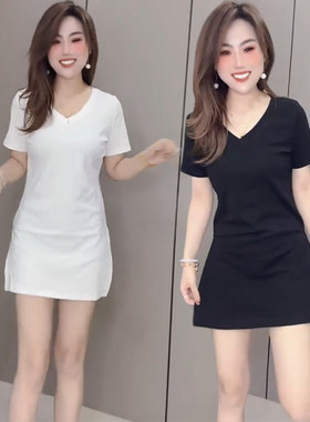 欧货2026春夏女时尚设计感气质百搭显瘦修身V领减龄T恤裙连衣裙潮