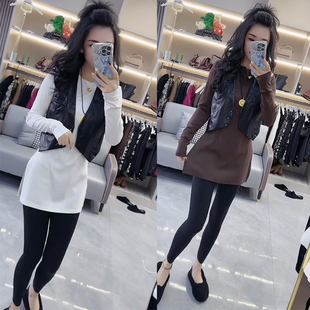 T恤打底衫 侧开叉圆领中长款 设计感气质显瘦修身 欧货2025秋女时尚