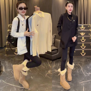 上衣打底衫 欧货2025冬女时尚 宽松衬衫 中长款 潮 设计感气质百搭长袖