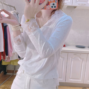 欧货2026春女时尚 简约T恤上衣潮 设计感气质蕾丝拼接连帽宽松长袖