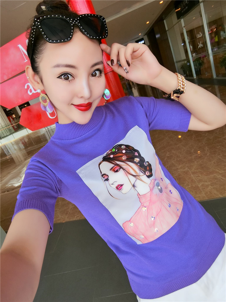 大码绿色紫色女装2019新款秋装女针织短袖上衣亮片胖韩版修身衫在类目 女装/女士精品, 大码女装中 - 来自Buy2taobao.com提供专业的淘宝代购服务