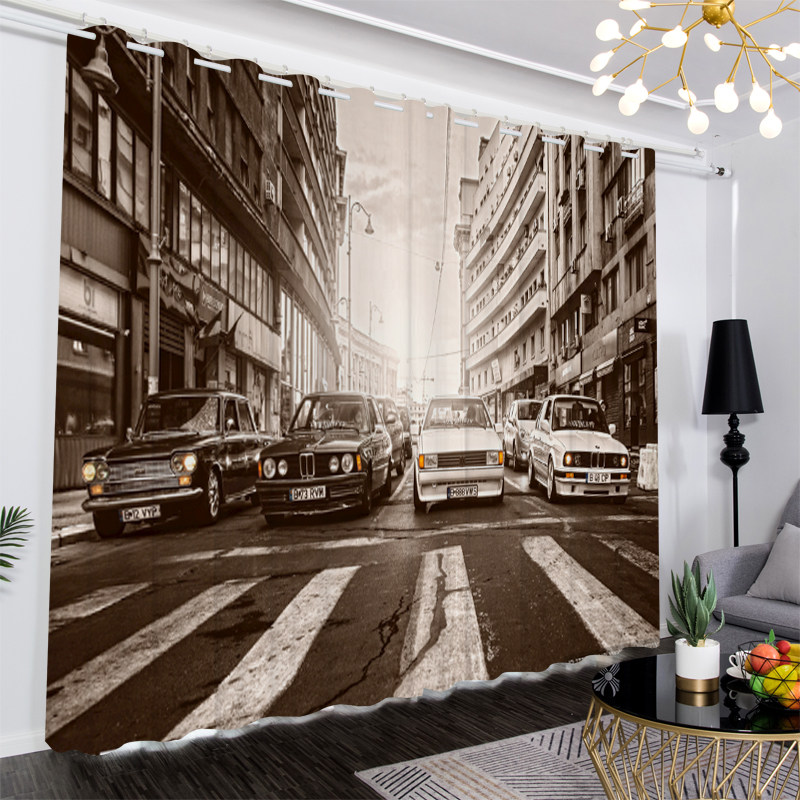 复古工业风怀旧街区黑白城市遮光窗帘定制客厅卧室酒吧隔断背景布,居家布艺,定制窗帘,淘宝优惠券,粉丝福利购,淘宝优惠卷