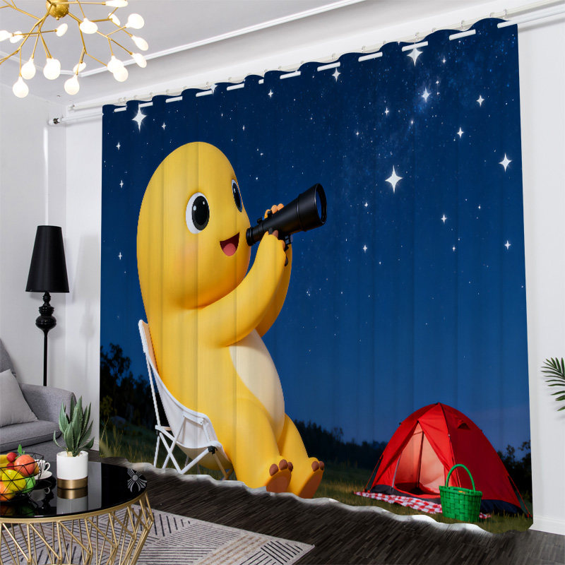 卡通可爱奶龙彩虹露营遮光窗帘卧室客厅儿童房包间门帘隔断背景布