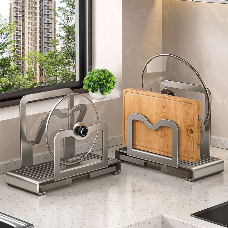 厂家供应锅盖架厨房家用多功能台面锅铲置物架坐式案板菜板放置架