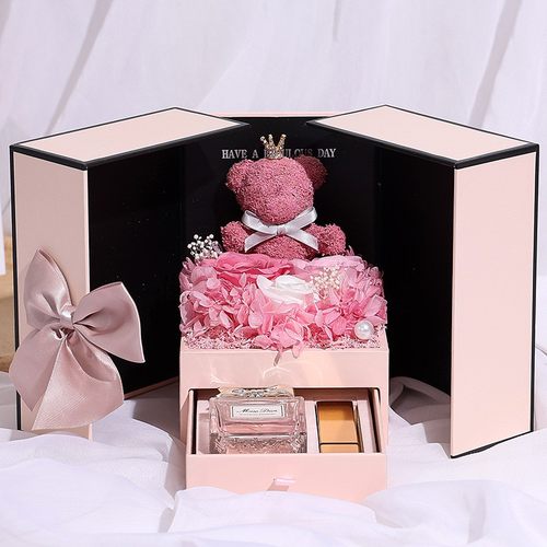 新款创意口红香水项链永生花礼盒