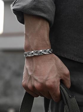 年年有鱼手镯女复古时尚个性麻花编织重工如鱼得水S925银手环