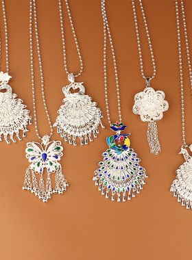 仿银复古孔雀毛衣链民族风项链文艺仙女范夸张链景区冰箱贴吊