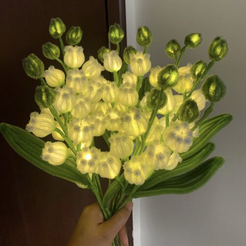 手工DIY发光铃兰玫瑰花束