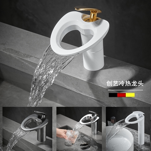 北欧轻奢枪灰色全铜面盆冷热台盆水龙头家用卫生间创意洗手洗脸盆
