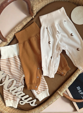 新生儿纯棉无骨婴儿高腰护肚大PP春秋带暗扣裤子男女宝宝秋裤5259