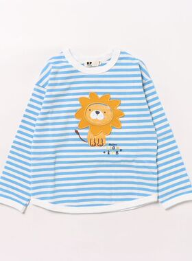 80-110 日单贵牌 kp 25ss男童女童纯棉狮子刺绣长袖T恤日本原单