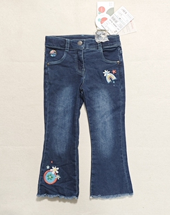 80-116 欧单 boboli 女童绣花刺绣柔软牛仔裤外贸原单童装