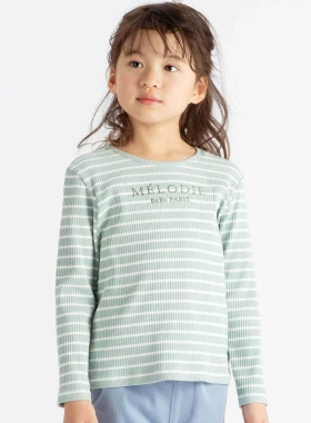 90-140 日单贵牌 beb* 女童92%棉条纹长袖T恤外贸日本原单